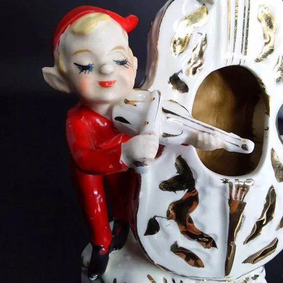 Vtg 1956 Lipper & Mann Red Pixie Elf Playing Violin Cello Musical Figurine Japan - Picture 8 of 13